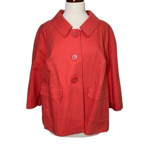 Lane Bryant Womens Size 16 Linen Blend Blazer Jacket Pockets Lined Coral Orange
